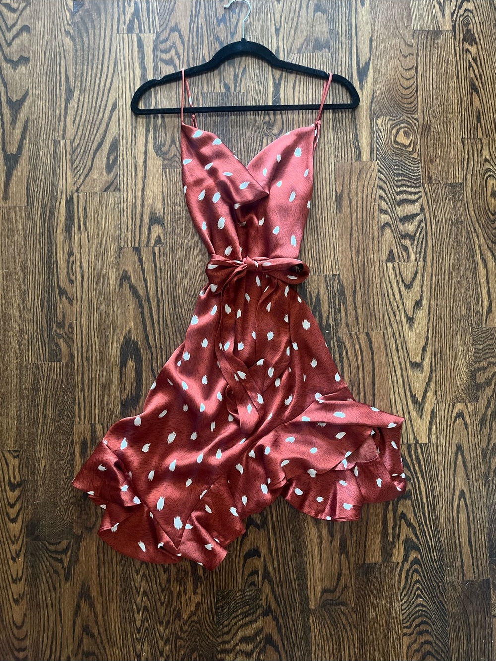 Angel Biba Rust Colored Satin Slip Dress with Tie Waist. Retail $62 Size M